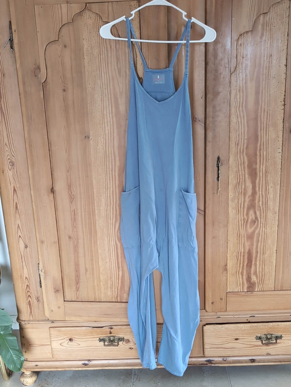 Free People Dusty Blue Relaxed Strap Jumpsuit